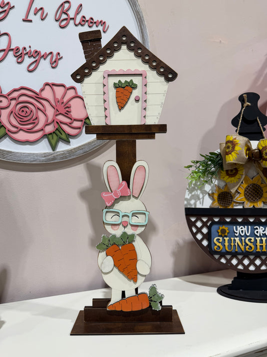 Easter Bunny with Birdhouse Tiered Wood Decor